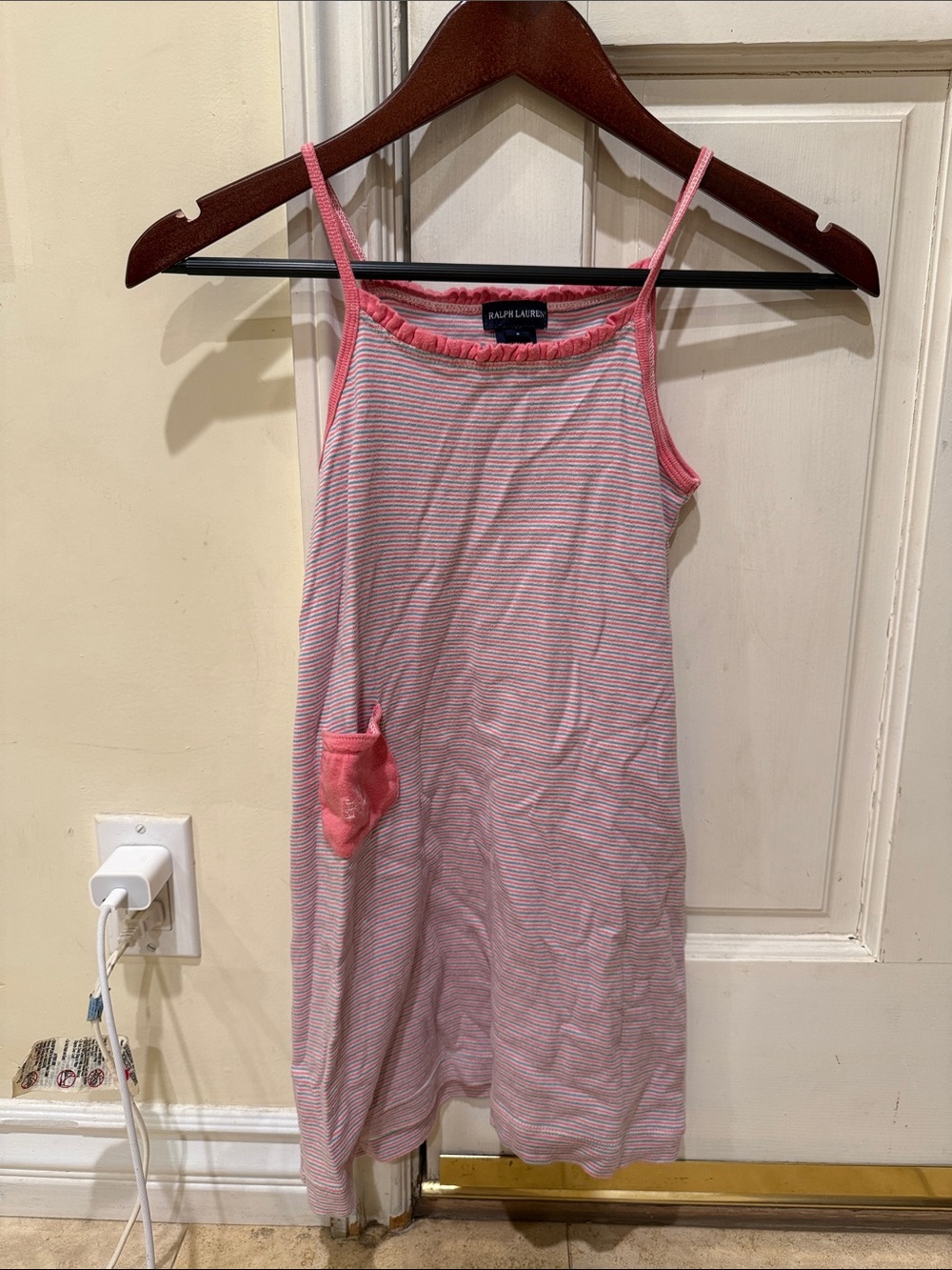 Ralph Lauren Pink Striped Slip Nightgown with Contrast Pocket